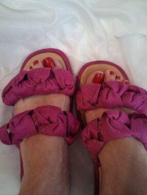 Women's Ladies Braided Strap Slide Sandals in Fuchsia Pink Loved